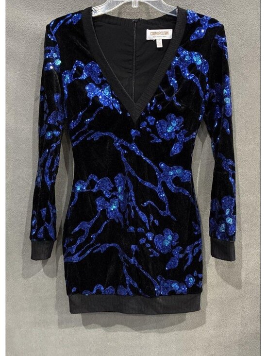 Dress the Population Dresses & Skirts - Cosmo Dress the Population Collab Metallic Blue Black Sequin Midi Dress - XS